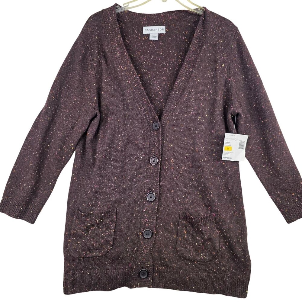 Sag Harbor Vintage Y2K Missy Cardigan Med Brown Grannycore Lagenlook Oversized